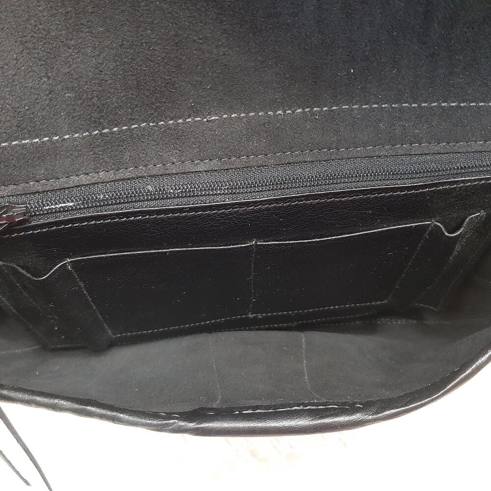 Vintage Bag by Calder of Canada Black Pebbled Leather Shoulder Bag w/ Solid Bras - Picture 9 of 11